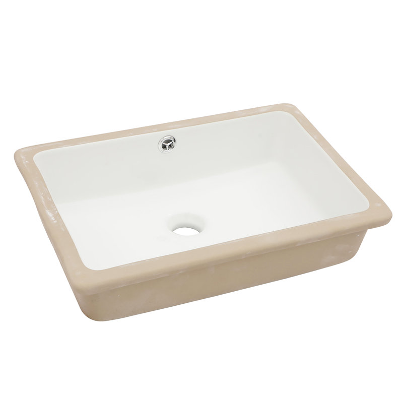 White Rectangular Undermount Sink 18"X12" With Overflow Ceramic - Modern Classic Look, Acid For Bathroom Cabinet Contemporary Style, To Stains Shower Room