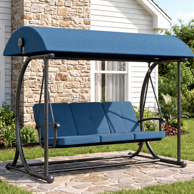 Balancelle de patio 3 places avec auvent réglable et balancelle d'extérieur avec coussin, Kaki