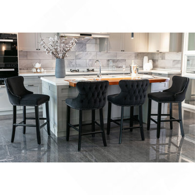 Modern Velvet Bar Chairs With Button Tufting, Solid Wood Construction (Luxury Upholstered Chairs, Decoration, High Density Foam, by House of Hampton