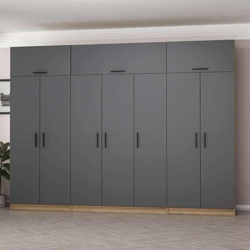 Elina 7 Door Manufactured Wood Wardrobe, Black, 255cm H x 315cm W x 52cm D