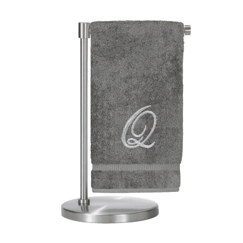 Serviettes de bain monogrammées - ensemble de 1 - lettre en script, Gris / Argent, Q