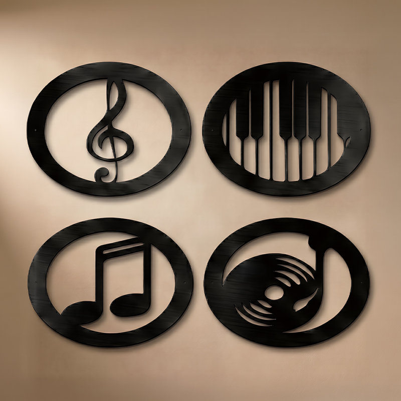 Metal Musical Instruments & Notes Black Wall Decor (set Of 4)