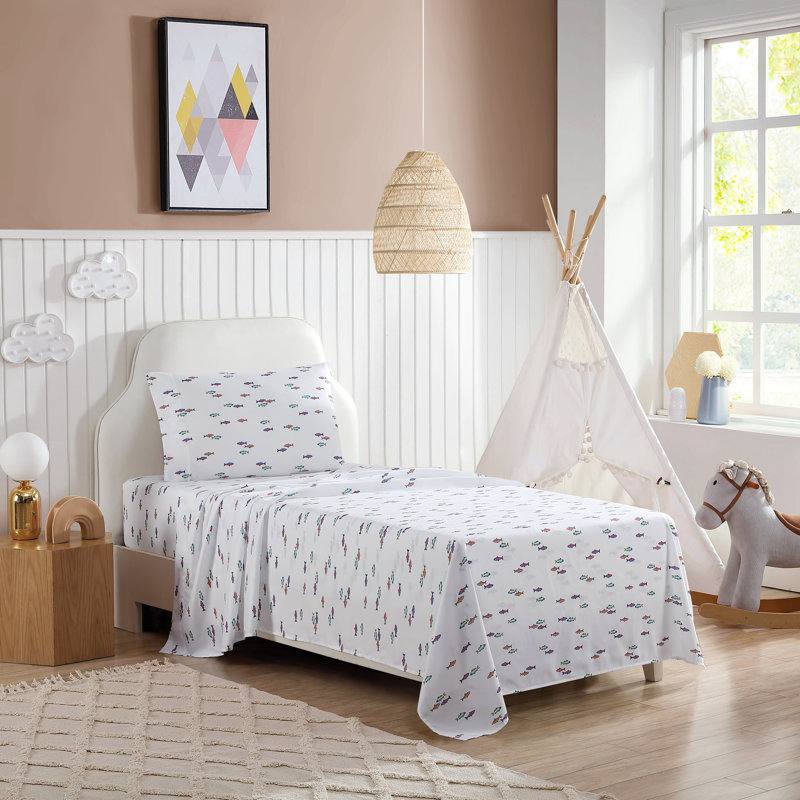 Fish Lake Twin Cotton Polyester Microfiber Sheet Set