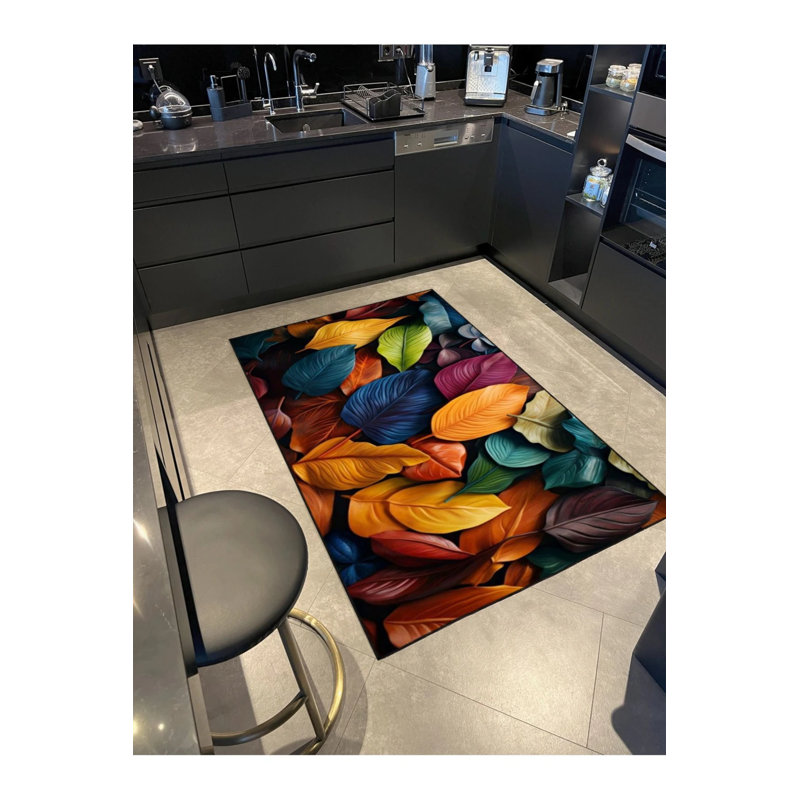 Tapis tissé à motif de feuille d'arbre, Rectangle 2 pi 4 po x 4 pi
