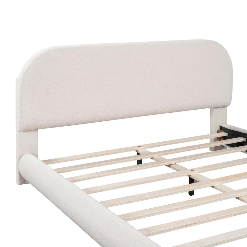 Lit plateforme en tissu d'ameublement Teddy, Beige, Grand lit