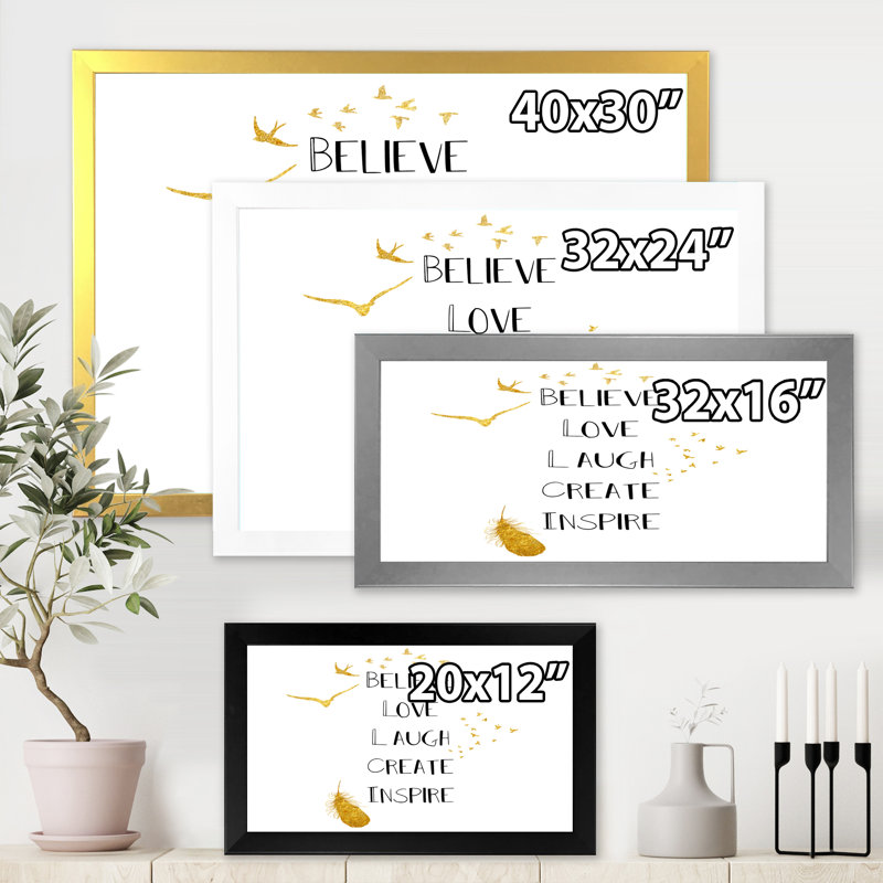 " Inspirational Quote On White And Gold ", Gold Framed Canvas, 12" H x 20" W x 1.5" D