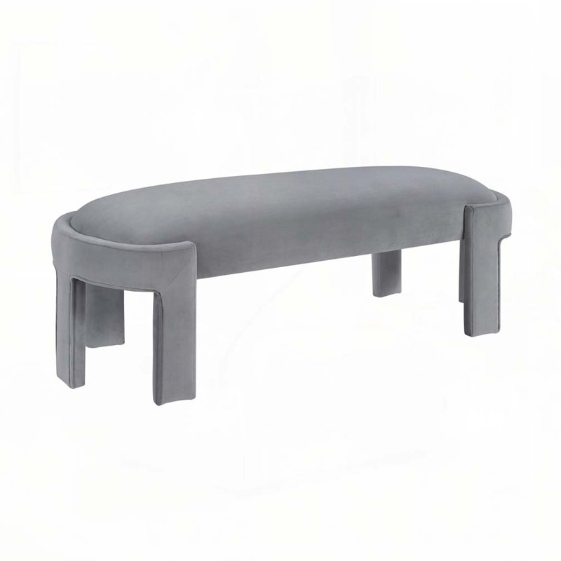 Velvet Fabric  Upholstered Bench, Gray