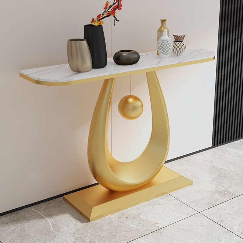 Console de style français en pierre frittée, H 31,5 po x l 55 po x P 11,8 po, Doré