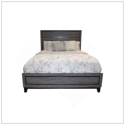 Grand lit contemporain en bois gris