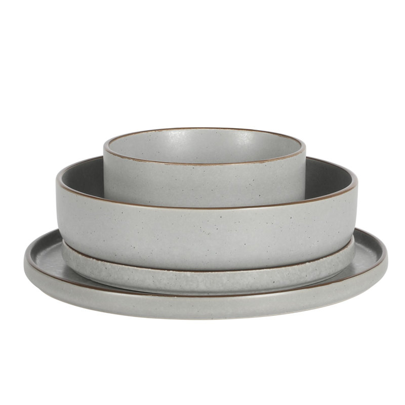 Gibson Elite Gelston Stoneware Matte Reactive Glaze 16 Piece Plates and Bowl Dinnerware Set - Cream, Grey