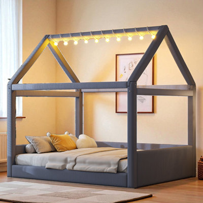Full Size Upholstered House Platform Bed With LED Light