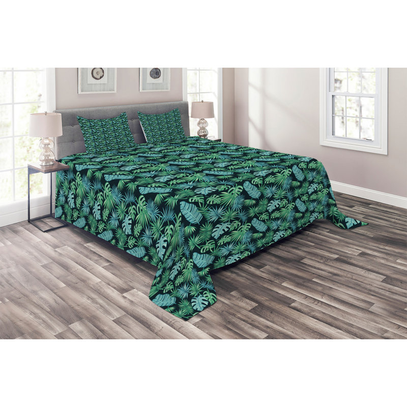 Coastal Polyester Floral Coverlet, Queen Bedspread + 2 Shams