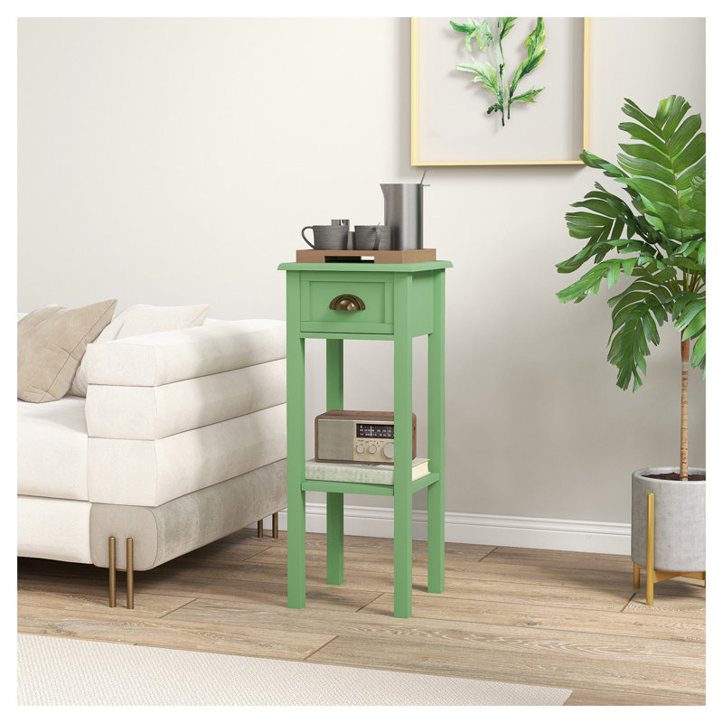 Table d'appoint étroite HOMCOM avec tiroir et tablette inférieure, table de chevet mince pour petits espaces, bureau d'appoint moderne, gris-vert