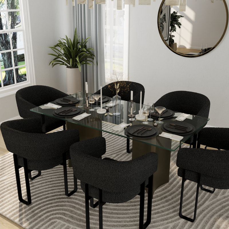 Table de salle à manger 70 pouces en bronze avec plateau en verre trempé transparent et base triangulaire en acier inoxydable