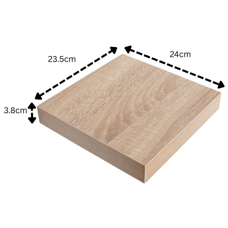 Floating Shelf Wall Shelf Kit, Foiled Finish, 4cm H x 24cm W x 24cm D, Oak