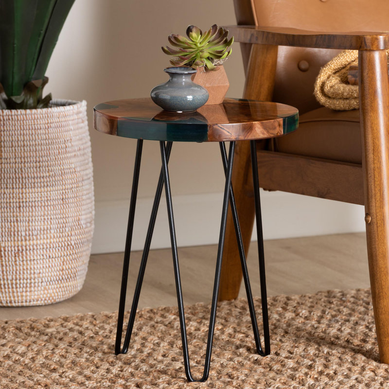 Table de bout Bali & Pari Anan en bois de teck et résine époxy