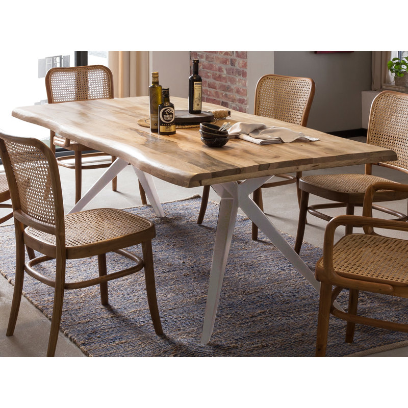 Lewellen Mango Rectangular Wood Top Dining Table, 75cm H x 160cm L x 90cm W, Antique silver