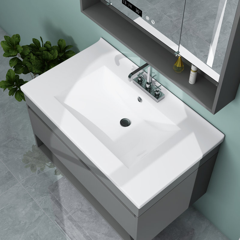 MEJE 30x18 Inch White Glossy Ceramic Drop-In Bathroom Sink