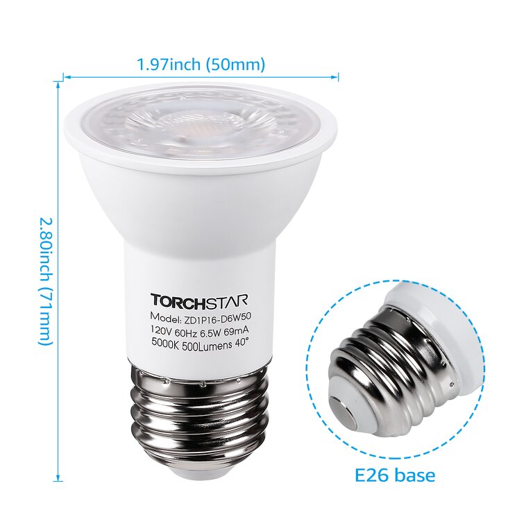 TORCHSTAR Dimmable LED Spotlight Bulbs, PAR16 Light 500lm, Base, UL Listed, Track Light Bulb | Wayfair