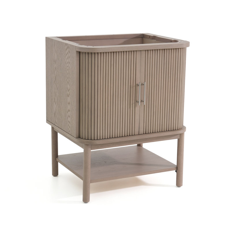 Base de meuble-lavabo moderne à lattes 28 po 28 po, assemblage requis, Gris taupe