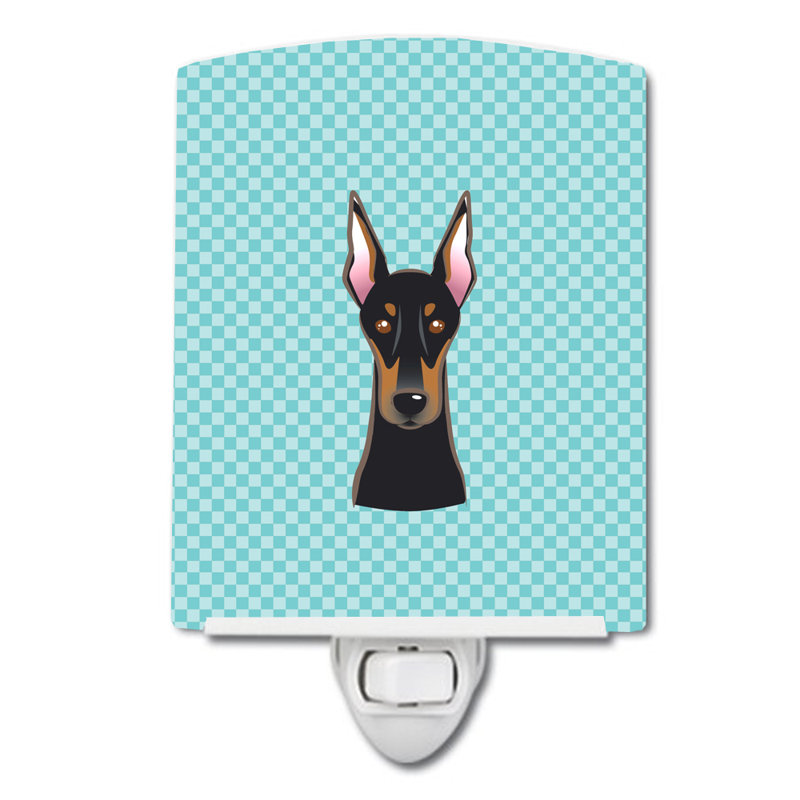 Éclairage de nuit en céramique damier de braque teckel, Bleu, Doberman