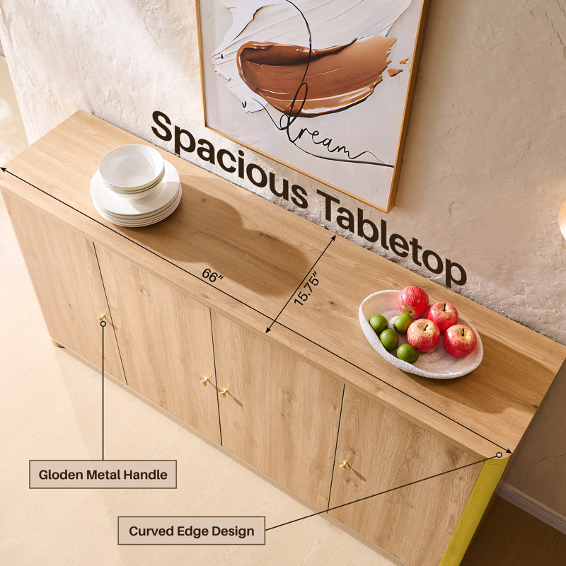 Modern Curved TV Stand with Storage,Media Console For TVs Up to 75", Natural