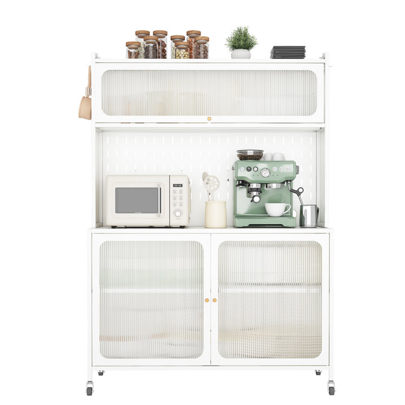 Garde-manger moderne avec crochets - blanc, portes vitrées et armoire à tablettes réglables avec portes blanches, caractéristique