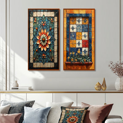 Ensemble de 2 pièces de carreaux orange de style balkanien I - Boho Tiles