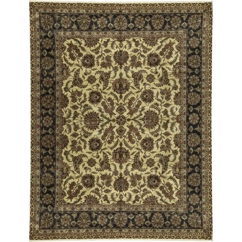 Tapis doré et noir noué à la main de haute qualité