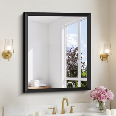 Miroir de salle de bain noir 30 po x 36 po Rectangle à bord biseauté noir avec texture nervurée
