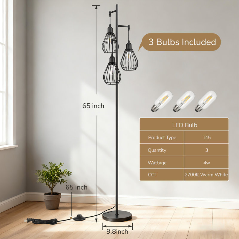 Majewski 65.5" Tree Floor Lamp, Black