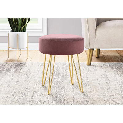Rond de 14 po avec revêtement rose et pieds dorés - option siège moderne avec repose-pieds en tissu moderne pour le salon