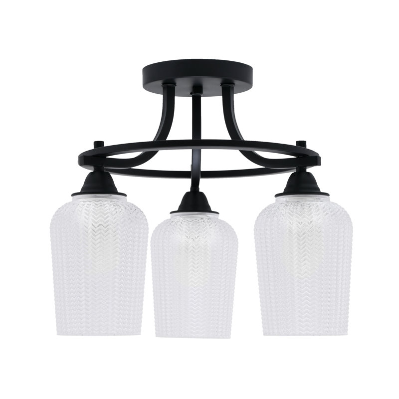 Paramount 3 Light Semi-Flush Shown In Matte Black Finish With 5" Textured Glass, Blanc