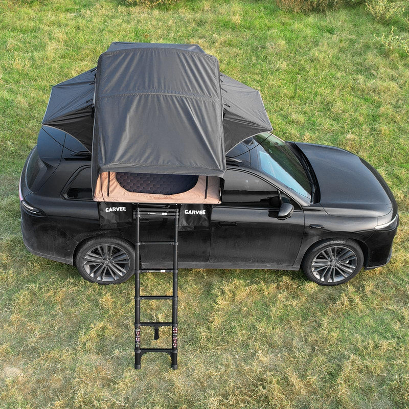Tente de toit Soft Shell avec échelle télescopique et lumière DEL - imperméable 4 saisons pour camion, VUS, camionnette, remorque - pour 2-3 personnes