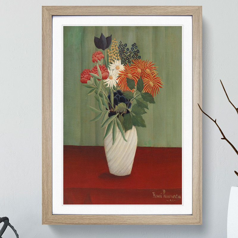 Bouquet of Flowers Vol.2 by Henri Rousseau - Picture Frame Painting, 48cm H x 36cm W x 2cm D, Oak