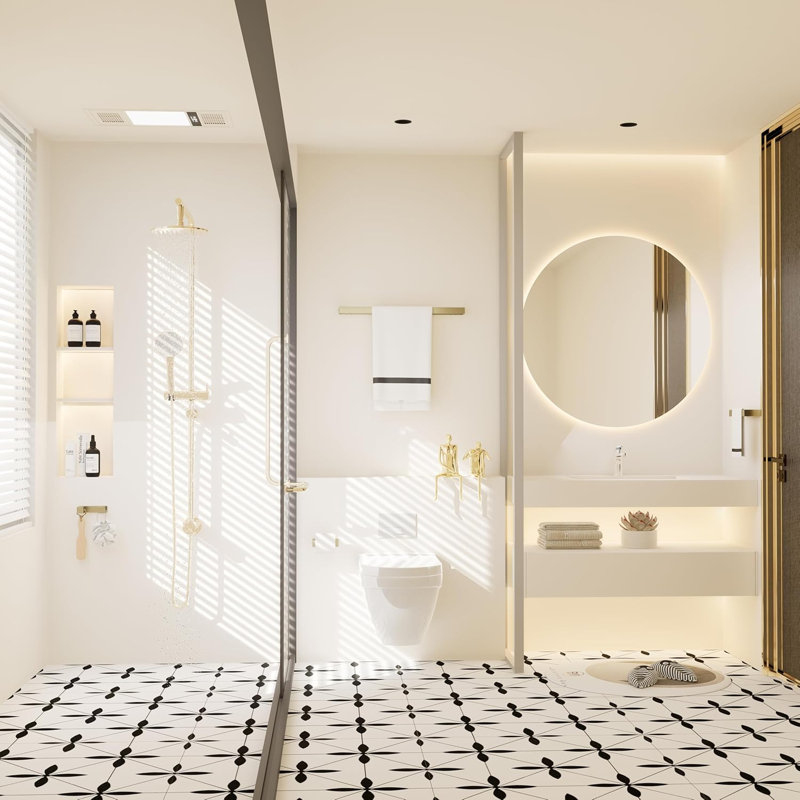 Ensemble de quincaillerie de salle de bain de qualité supérieure avec barre à serviettes, anneau, porte-papier hygiénique et crochets - Accessoires de salle de bain muraux durables en acier inoxydable 304