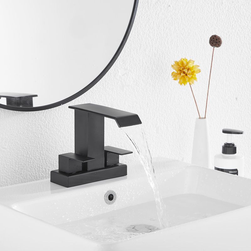 Robinet pour salle de bain à 2 poignées avec ensemble de bonde centrales, Noir mat