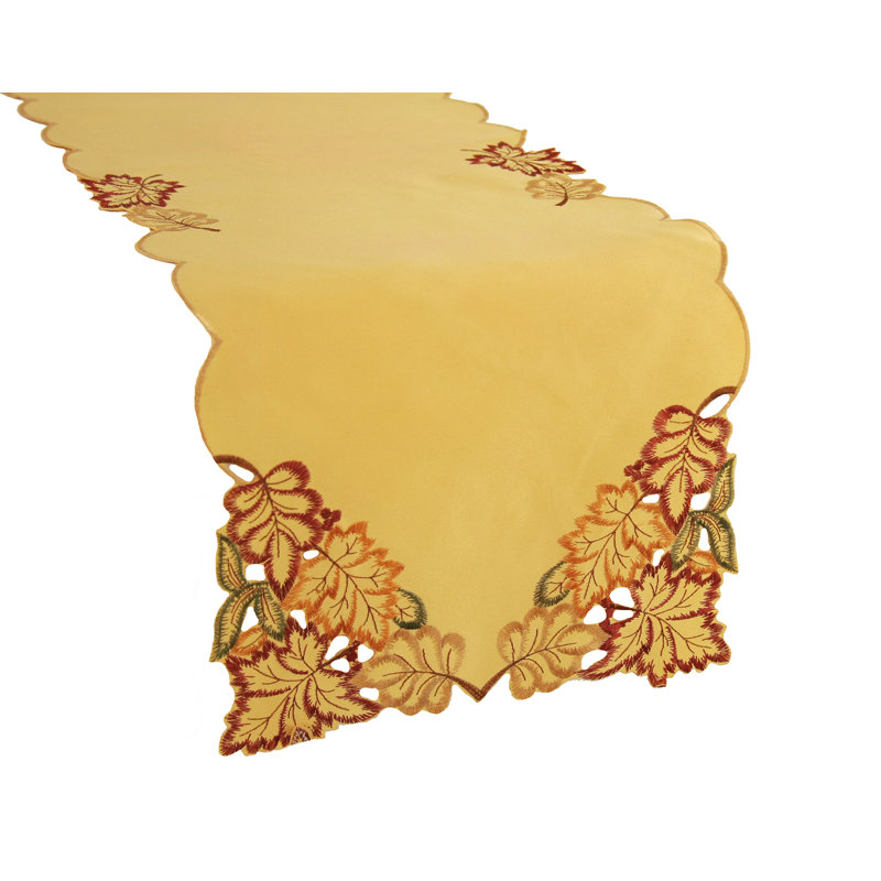 Fall Harvest Embroidered Cutwork Polyester Table Runner
