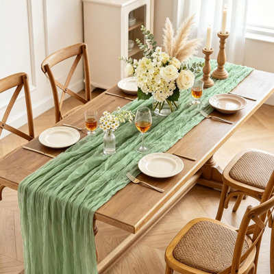 Chemin de table 6 pièces vert sauge, 10 pi chemin de table rustique vert Boho Gauze pour printemps Pâques