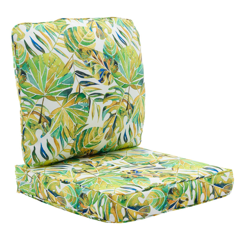 Outdoor 5'' Seat / Back Cushion, Green/Yellow Floral