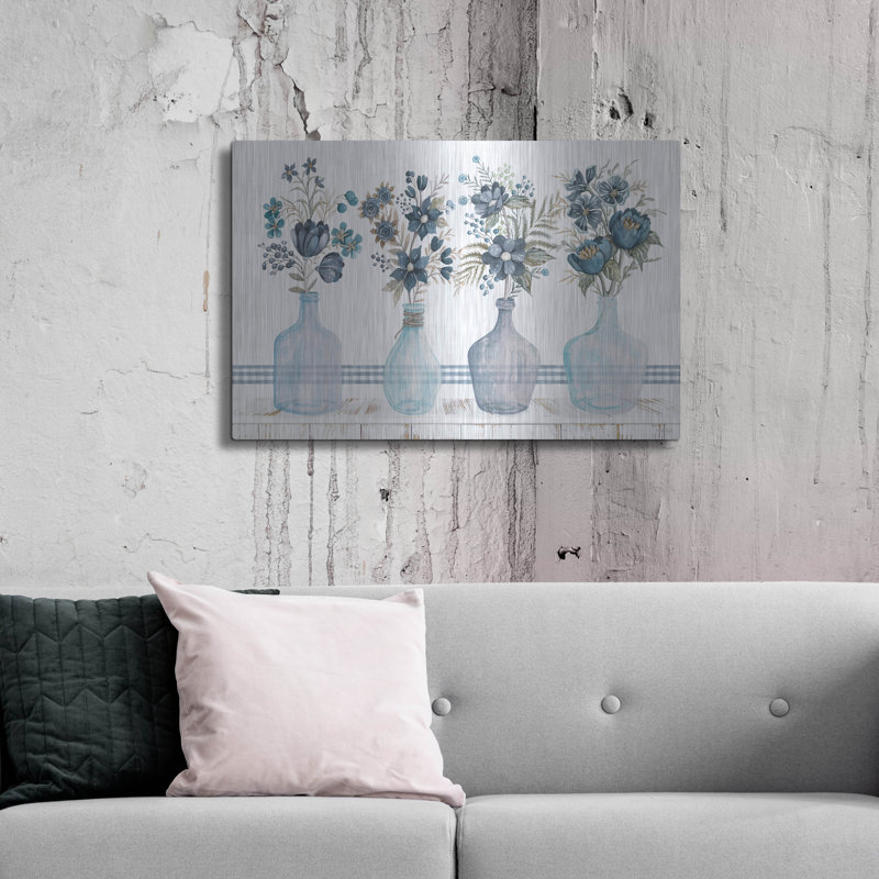 «Feeling Blue Florals» par Cindy Jac, art luxueux en métal «Feeling Blue Florals» par Cindy Jacobs