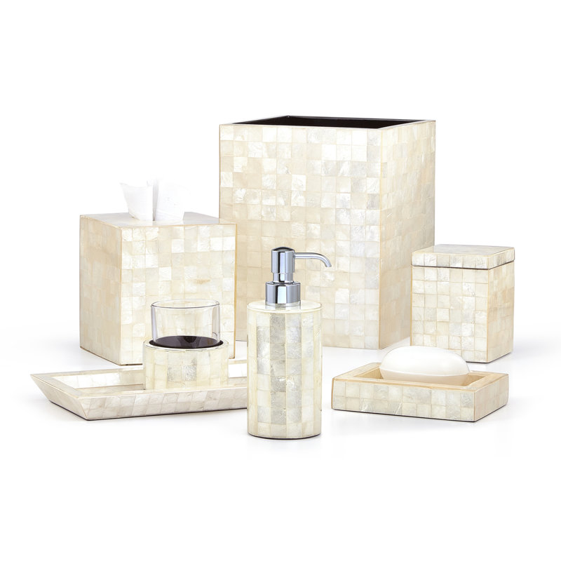 Capiz Bathroom Tray Tumbler Bathroom Accessory, Ivory/Polished Chrome