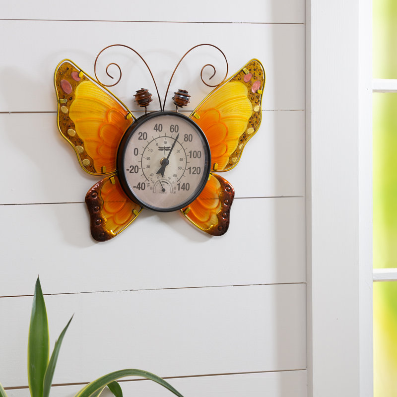 Thermomètre mural intérieur / extérieur Butterfly, Jaune