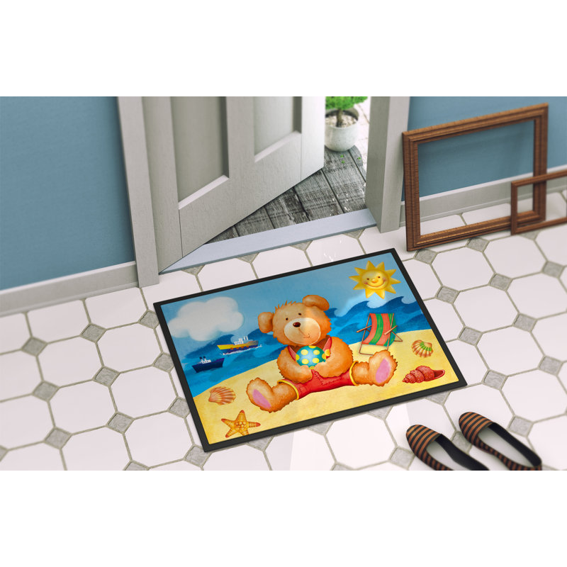 Tapis de porte d’extérieur anti-dérapant teddy bear on the beach, Rectangle 1 pi 6 po x 2 pi 3 po
