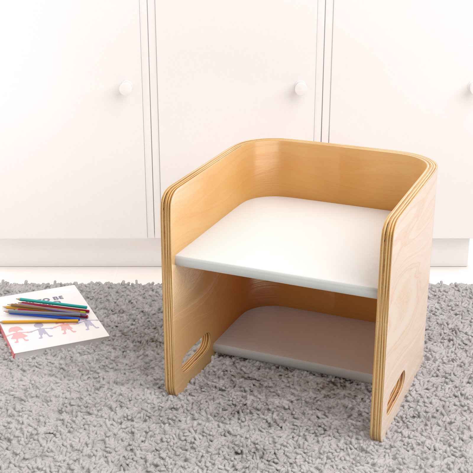 ECR4Kids Bentwood Multipurpose Cube Chair, Kids Furniture, White