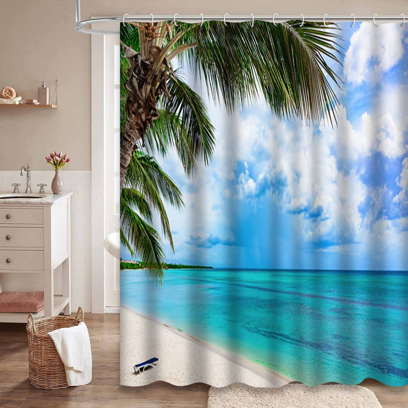 Paradis, mer, plage tropicale, arbre vert, palmiers, hawaï, océan, avec 12 crochets, L 72 po x l 72 po
