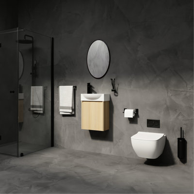Meuble-lavabo compact de 16 po avec lavabo en céramique, armoire en chêne, conception moderne pour les petites salles de bain et style hygiénique facile à assembler