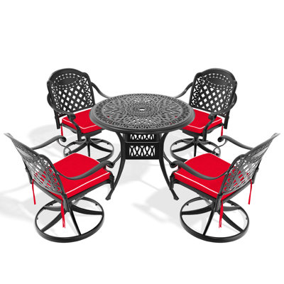 Ensemble de salle à manger 5 pièces en fonte d'aluminium, table ronde 35,43 po et 4 chaises pivotantes