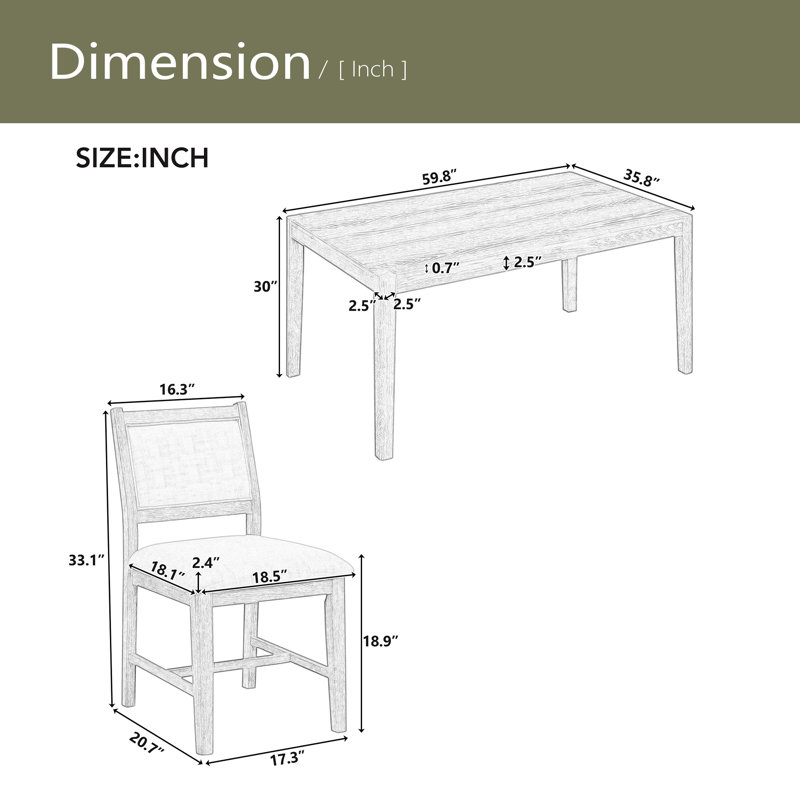 Ensemble de table de salle à manger 7 pièces pour 6 personnes, 1 table rectangulaire en bois, Espresso