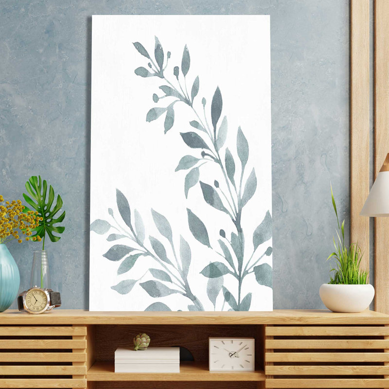 «Blue Botanical Wash I» par Conrad Knutsen - Peinture, L 18 po x H 30 po, Toile tendue